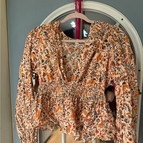 Old Navy Tops - Old Navy Floral Blouse - Orange and Cream